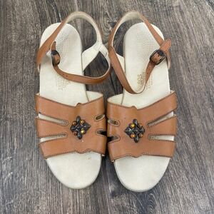 SAS Tripad Comfort Women 10.5 Brown Leather Sandals Embellished Jewel Orange